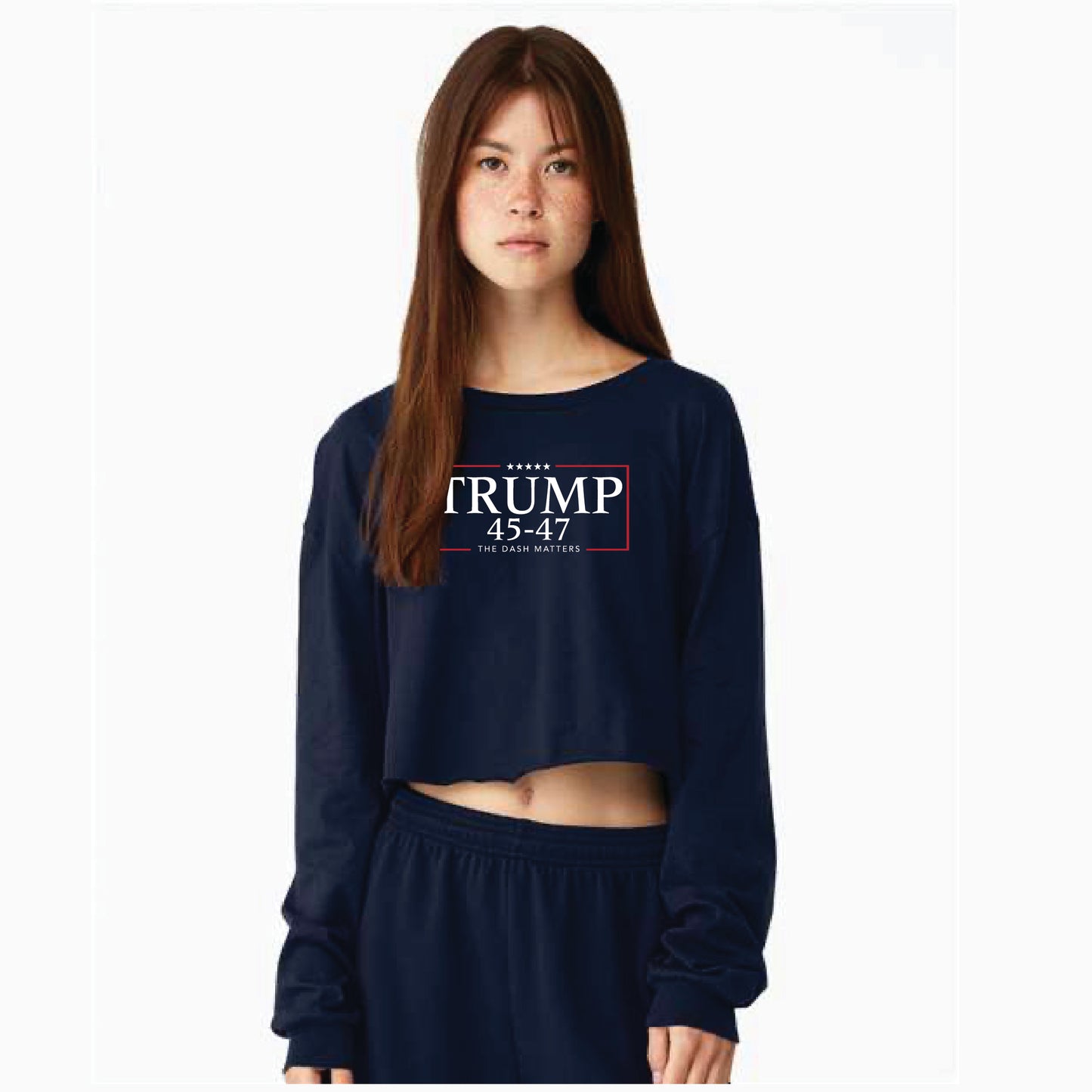 TRUMP - 45-47 - The Dash Matters Collection - Women's Crop Long Sleeve Tee with raw hem