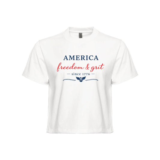 America Freedom & Grit Since 1776 Women's Heavyweight Boxy Tee