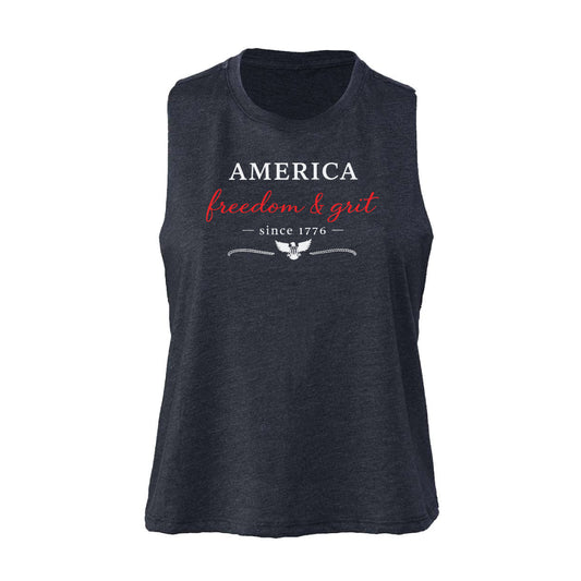 America Freedom & Grit Since 1776 Women's Racerback Crop Tank