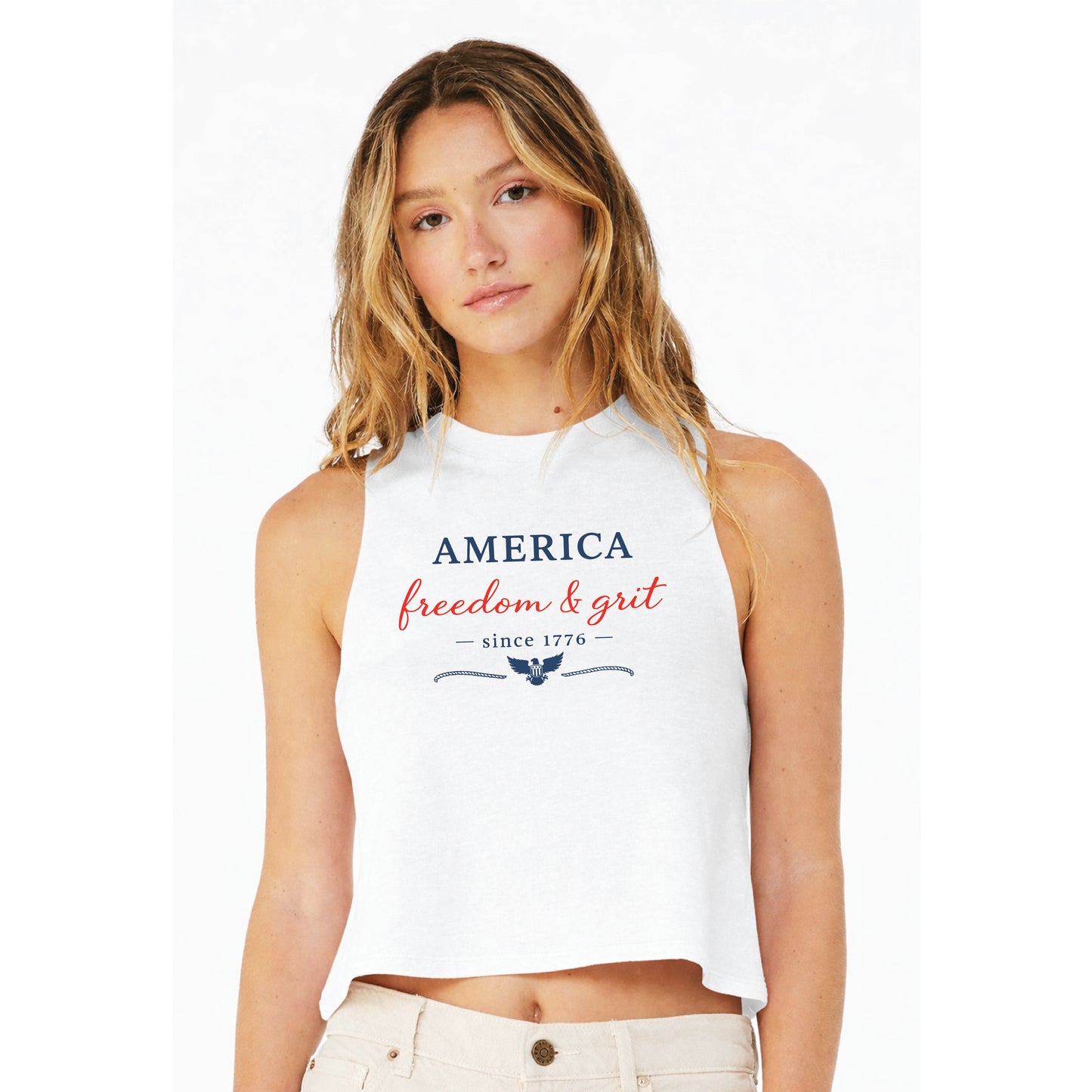 America Freedom & Grit Since 1776 Women's Racerback Crop Tank