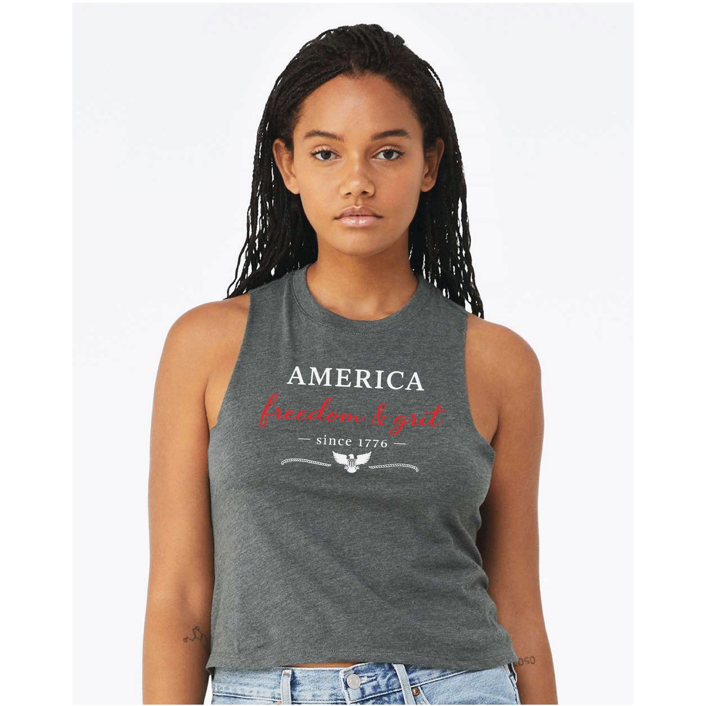 America Freedom & Grit Since 1776 Women's Racerback Crop Tank