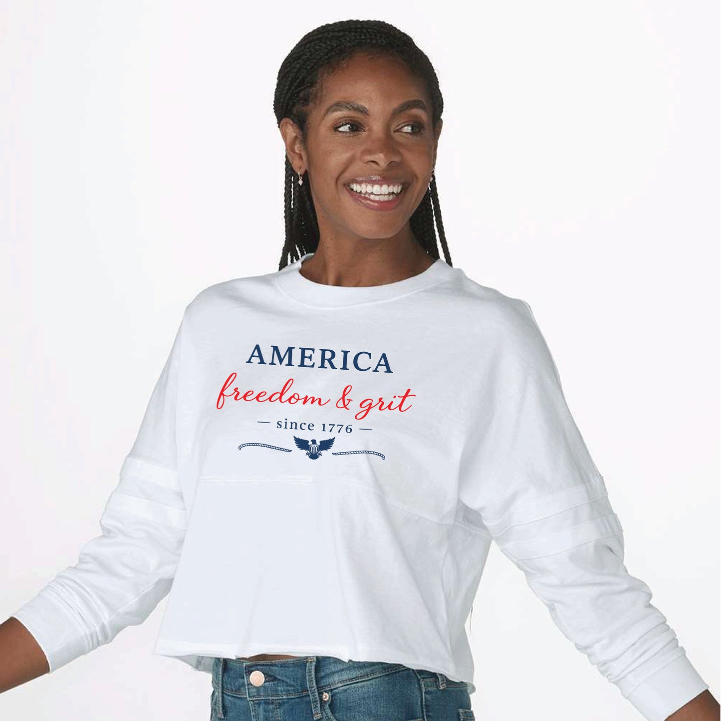America Freedom & Grit Since 1776 Women's Cropped Retro Jersey