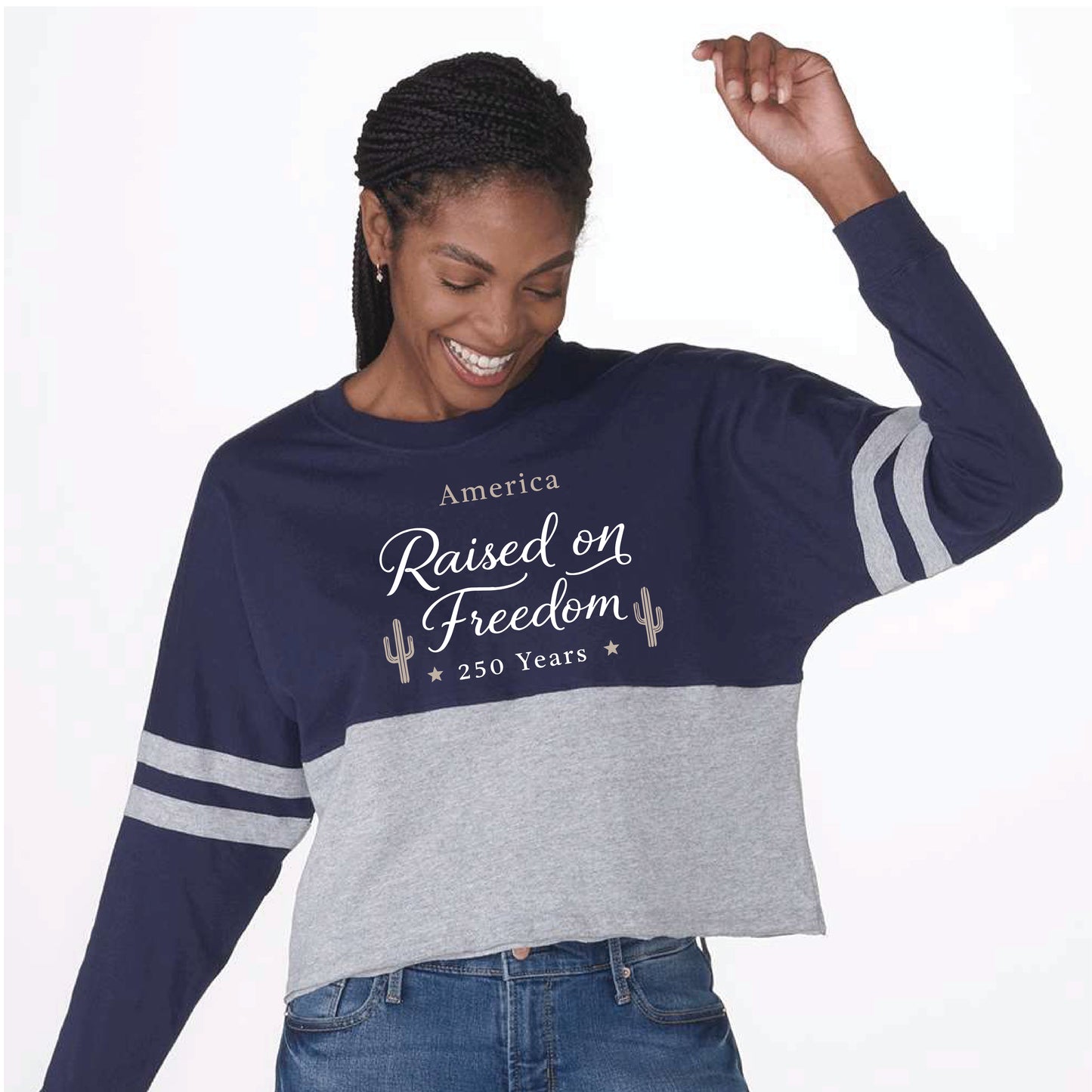 America Raised on Freedom 250 Years Women's Cropped Retro Jersey