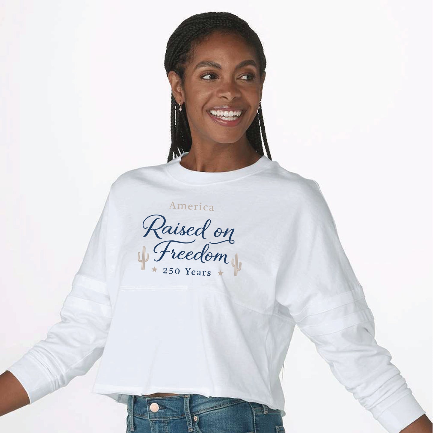 America Raised on Freedom 250 Years Women's Cropped Retro Jersey
