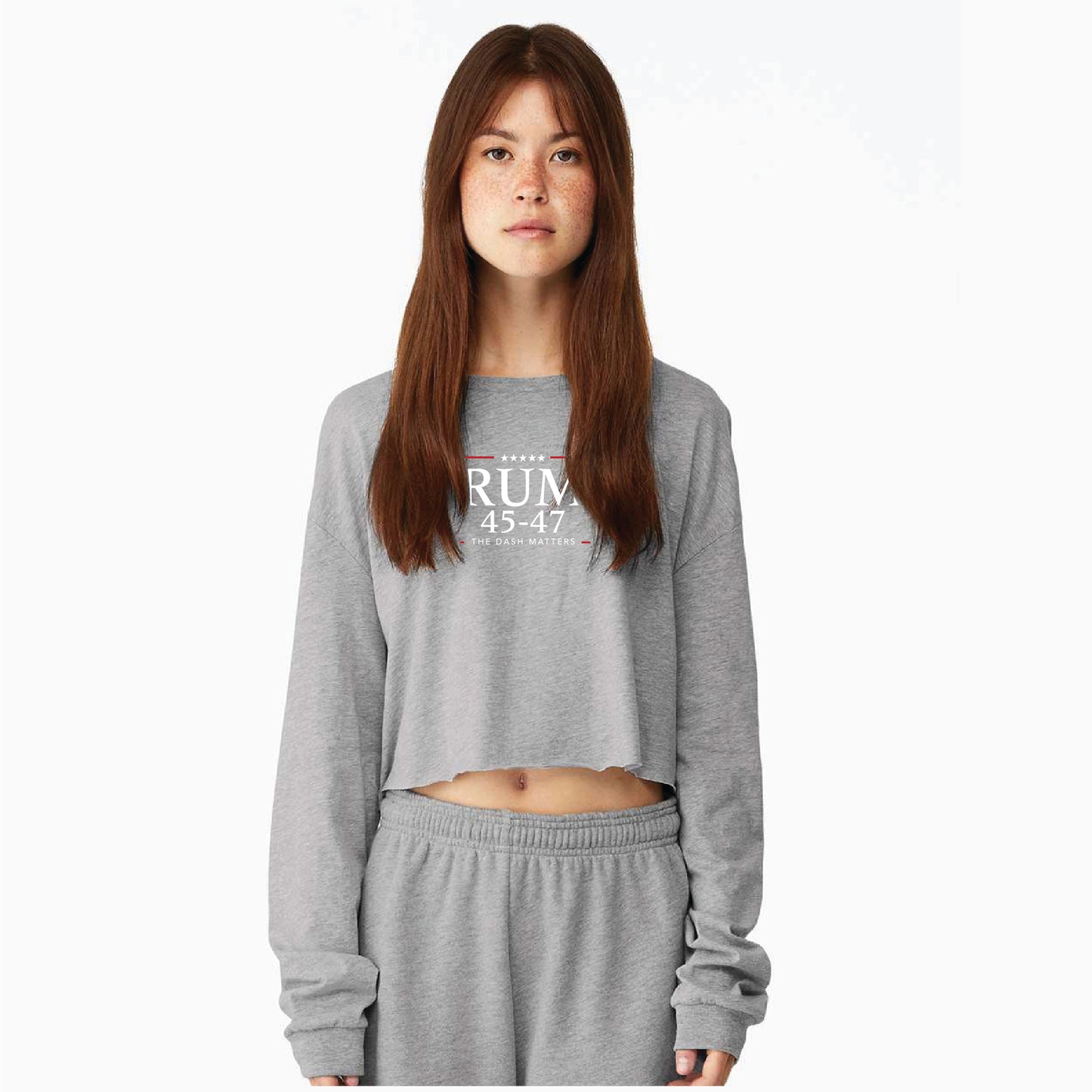 TRUMP - 45-47 - The Dash Matters Collection - Women's Crop Long Sleeve Tee with raw hem