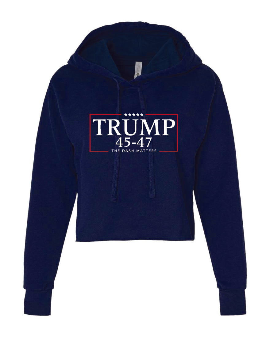 TRUMP - 45-47 - The Dash Matters Collection - Women's Sueded Raw Edge Crop Hoodie