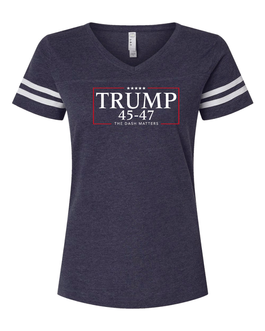 TRUMP - 45-47 - The Dash Matters Collection - Women's Football V-Neck Fine Jersey Tee