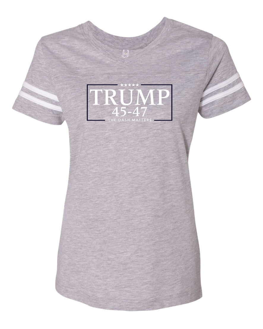 TRUMP - 45-47 - The Dash Matters Collection - Women's Football V-Neck Fine Jersey Tee