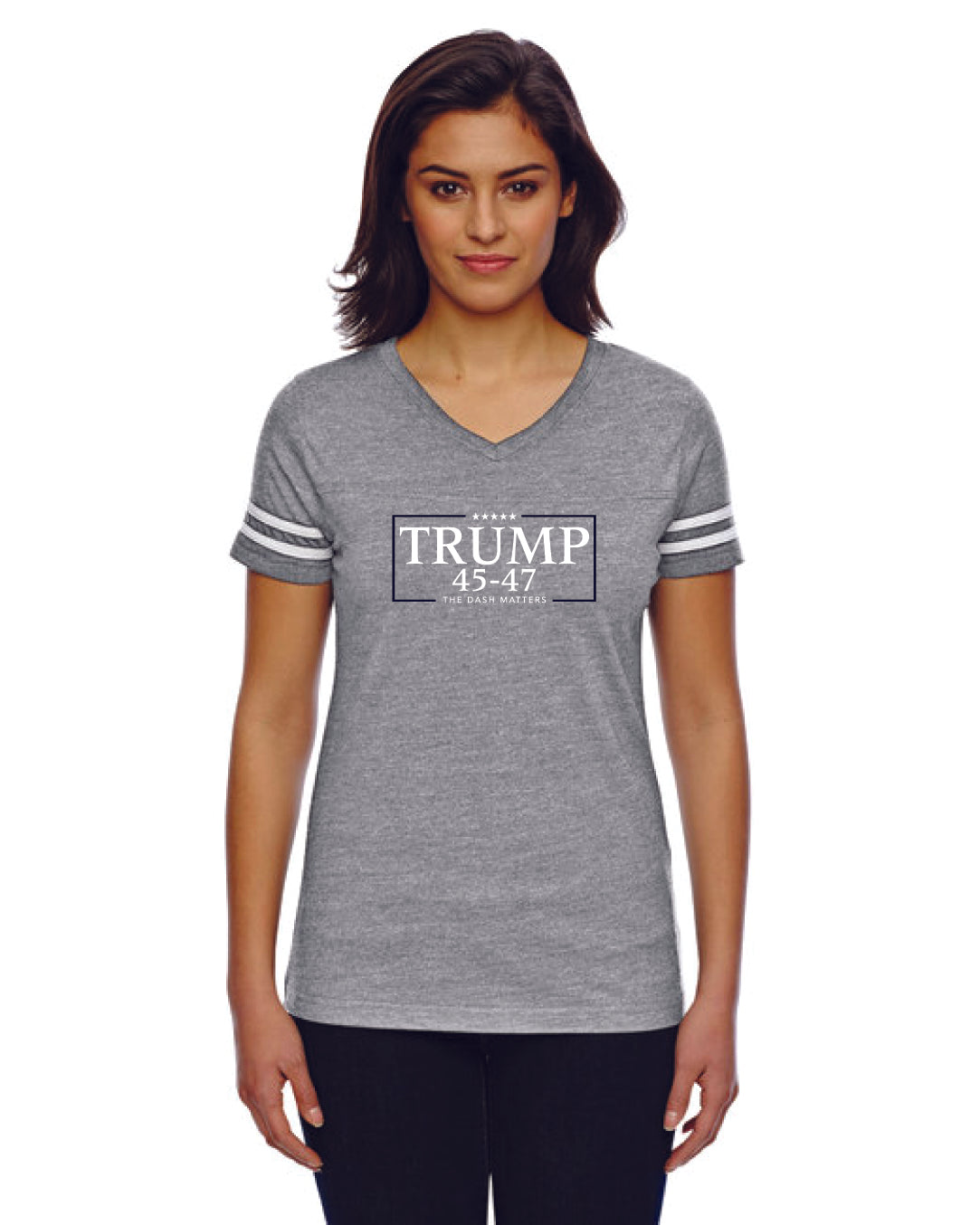 TRUMP - 45-47 - The Dash Matters Collection - Women's Football V-Neck Fine Jersey Tee