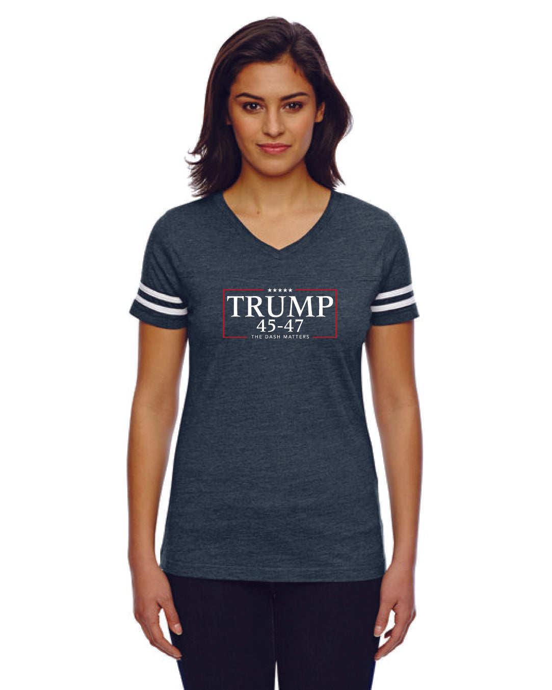 TRUMP - 45-47 - The Dash Matters Collection - Women's Football V-Neck Fine Jersey Tee