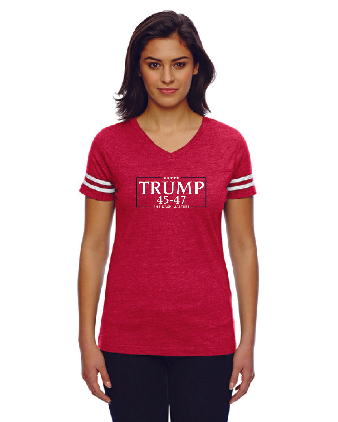 TRUMP - 45-47 - The Dash Matters Collection - Women's Football V-Neck Fine Jersey Tee