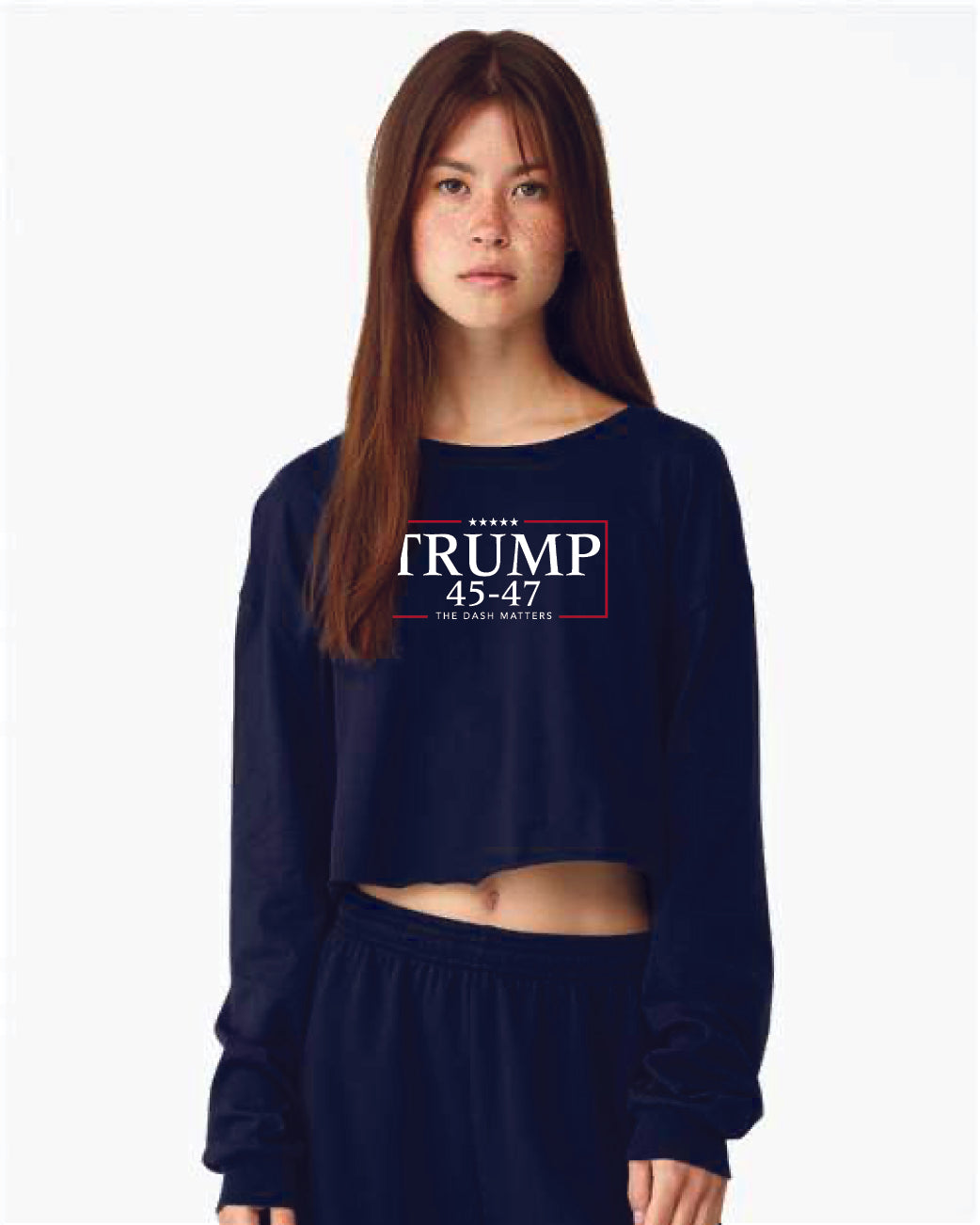 TRUMP - 45-47 - The Dash Matters Collection - Women's Crop Long Sleeve Tee with raw hem